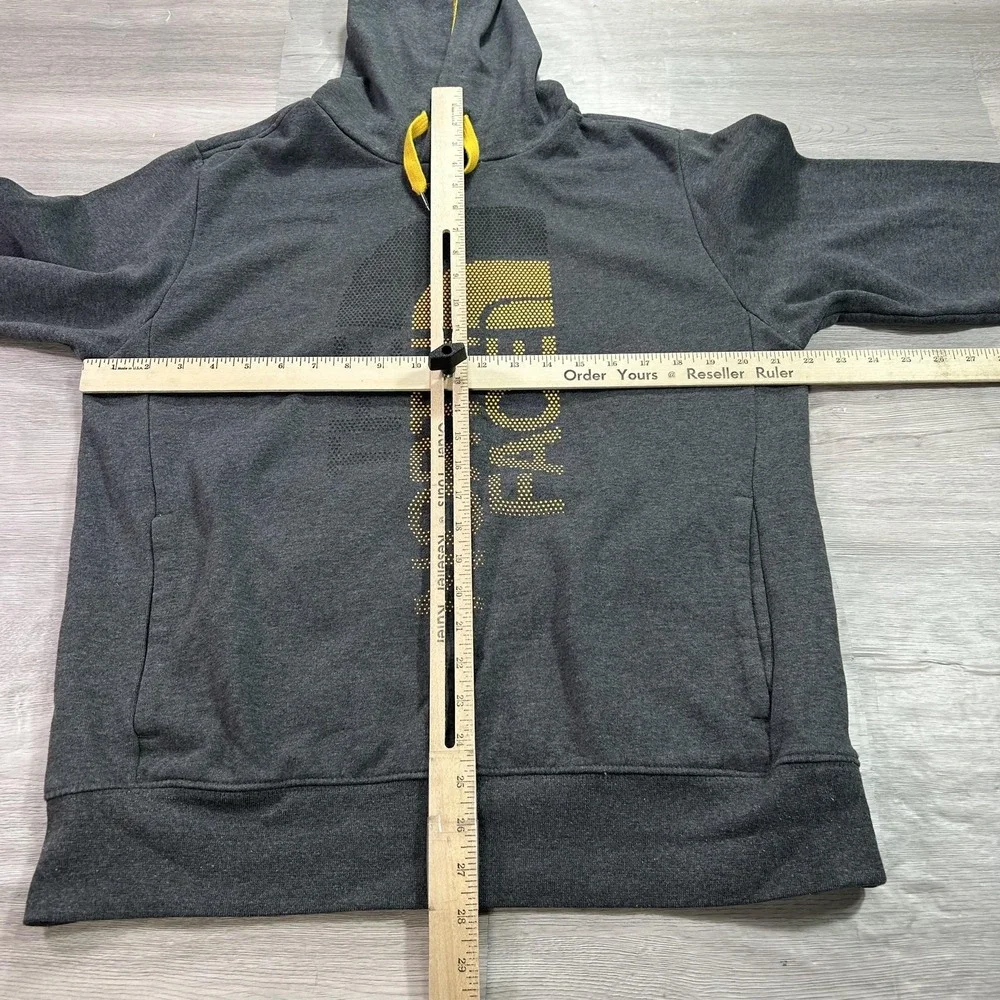 The North Face Hoodie Mens Medium Gray Pullover‎ Fleece Yellow Logo Sweatshirt